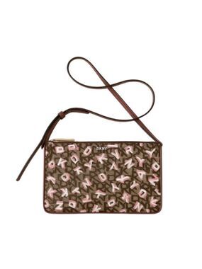 DKNY Ines Crossbody Shoulder Bag Monogram Pink Tan Brown Double Compartment NWOT